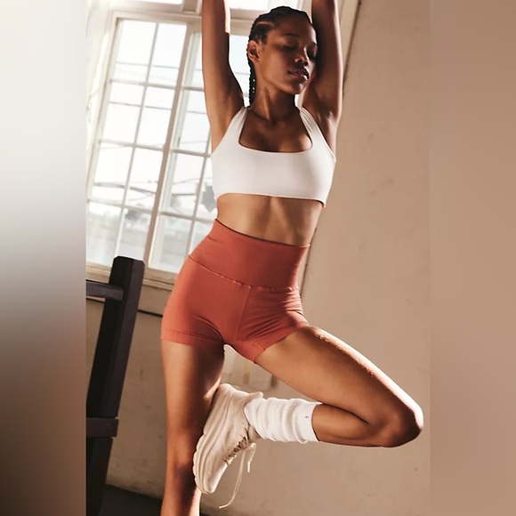 Free People Movement Good Karma Running Shorts in Sequoia Brown - Picture 2 of 4